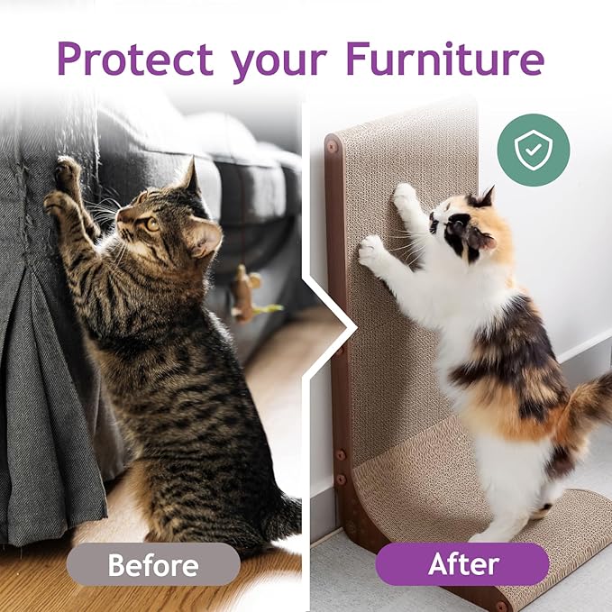 Necoichi Cardboard Cat Scratcher Wall for Indoor Cats - Cat Scratching Board, Cat Scratch Pad Lounger with Reversible Usability and Extra Comfort for Lounge, Curved (Dark Cherry, Large)