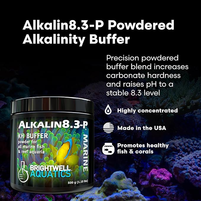 Brightwell Aquatics Alkalin8.3-P Powdered Alkalinity Buffer for Reef Aquariums – Regulates pH to 8.3, Promotes Aragonite Growth, Free of Phosphate & Additives, 1000g