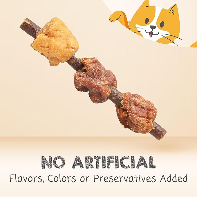 MEOWEE! Triple Flavor Kabobs Cat Treat, 2.4 Ounce Bag, Long-Lasting Playtime Treat for Cats Made with Real Chicken, Salmon & Tuna (Pack of 2)
