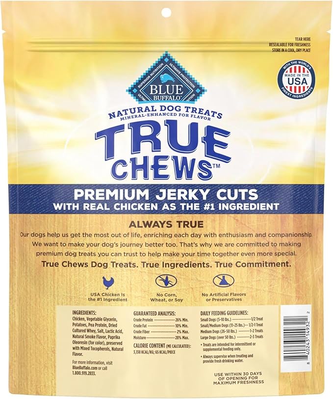 Blue Buffalo True Chews Premium Jerky Cuts Dog Treats, Made in the USA with Natural Ingredients, Chicken, 32-oz Bag, (Pack of 3)