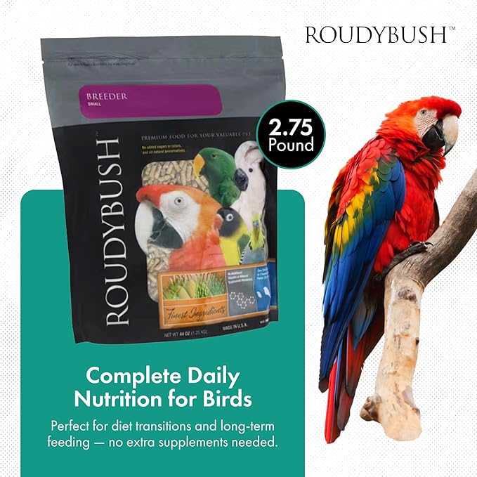 Roudybush Breeder Food for Breeding & Weaning Birds - Scientifically Formulated Bird Feed - Bird Food Pellets w/ Corn, Wheat, Soy & More - Nutritious & Healthy Feed for Birds (Small, 44oz)