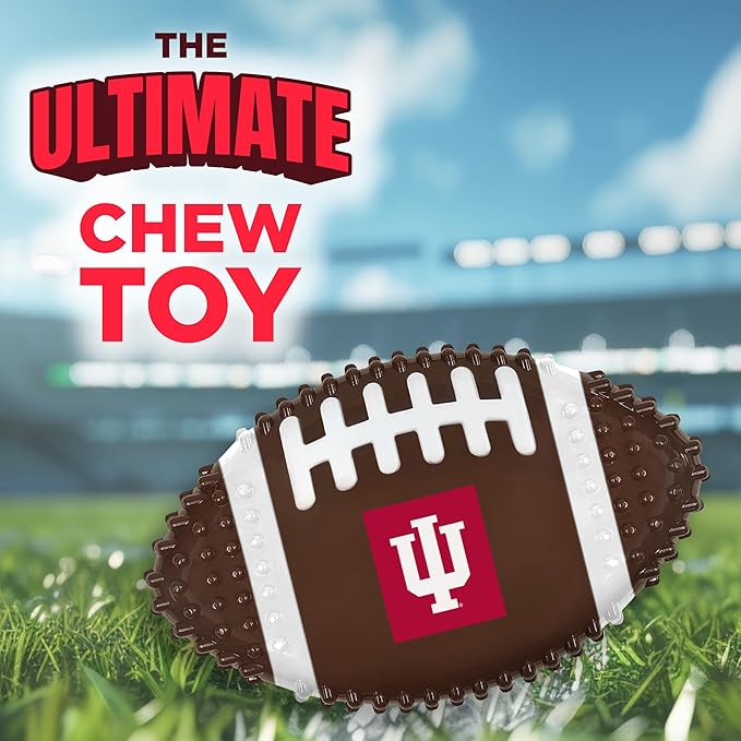 NCAA Indiana Hoosiers Mega-Chew Hard Nylon Bacon-Flavored Bone Football Chew Toy. Interactive Tasty & Fun Chew Toy. Indestructible Strong Durable Tough Dog Toys for Aggressive Chewers