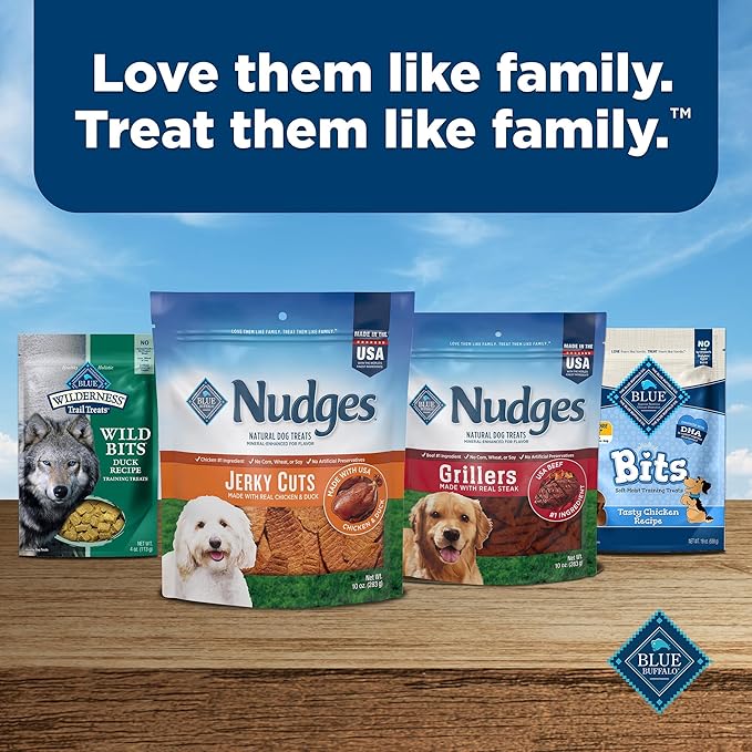 Blue Buffalo Nudges Jerky Cuts Dog Treats, Made in the USA with Natural Ingredients, Chicken & Duck, 16-oz Bag, (Pack of 4)