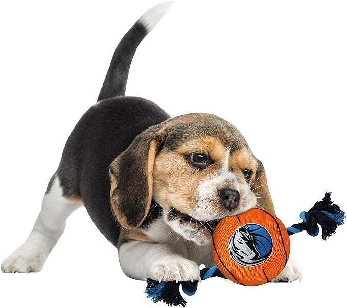 Pets First NBA Dallas Mavericks Basketball Toy. - Tough Nylon Pet Toy with Tug Ropes & Inner Squeaker, One Size, MAV-3105