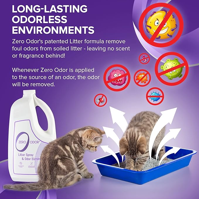 Zero Odor Litter Odor Eliminator, Cat Litter Box Deodorizer, Pet Safe Formula for All Litter Types, Refill, 64 oz