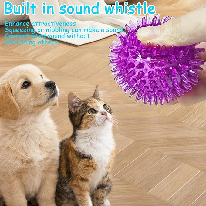 Squeaky Ball for Dogs | Spiky Dog Toy with TPR Rubber | Puppy Teething Ball & Chew Toy | Cleans Teeth & Resists Biting | for Small Medium Dogs & Cats | Interactive Fetch Toy