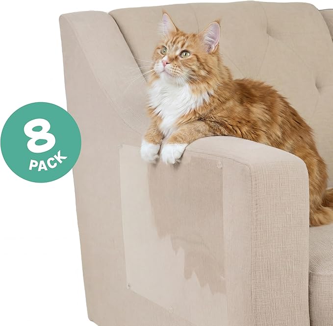 Kitty City Cat Furniture Protector – Heavy-Duty Scratch Guard for Sofas & Chairs – Multi-Pack Peel-and-Stick Cat Claw Protector, Transparent, Flexible, Pet-Friendly, Residue-Free (8 Pieces)