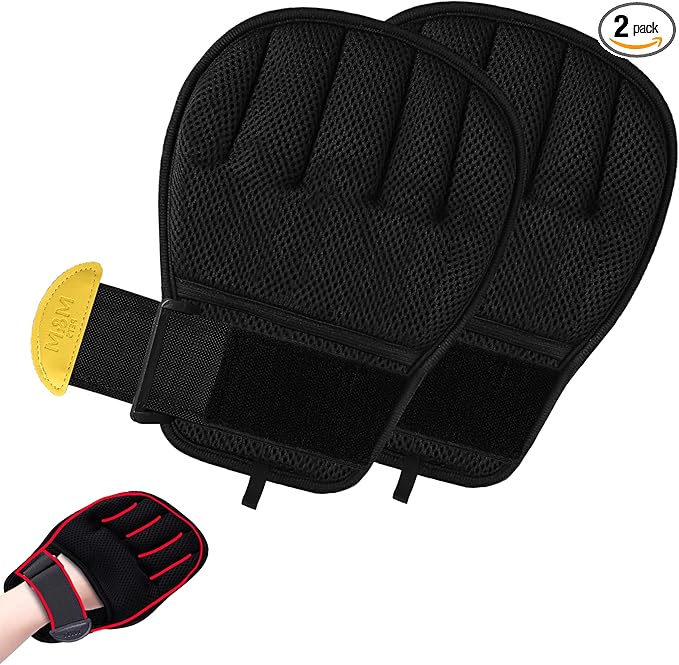 Pet Hair Removal Glove for Cats & Dogs, Patented Adjustable Strap, Reusable Five-Finger Grooming Glove with Secure Non-Slip Fit for Couch, Carpet, Clothing & Car Seat, 2 Pcs