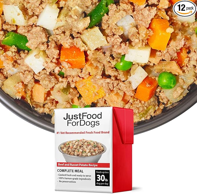 JustFoodForDogs Pantry Fresh Wet Dog Food, Complete Meal or Dog Food Topper, Beef & Potato Human Grade Dog Food Recipe - 12.5 oz (Pack of 12)