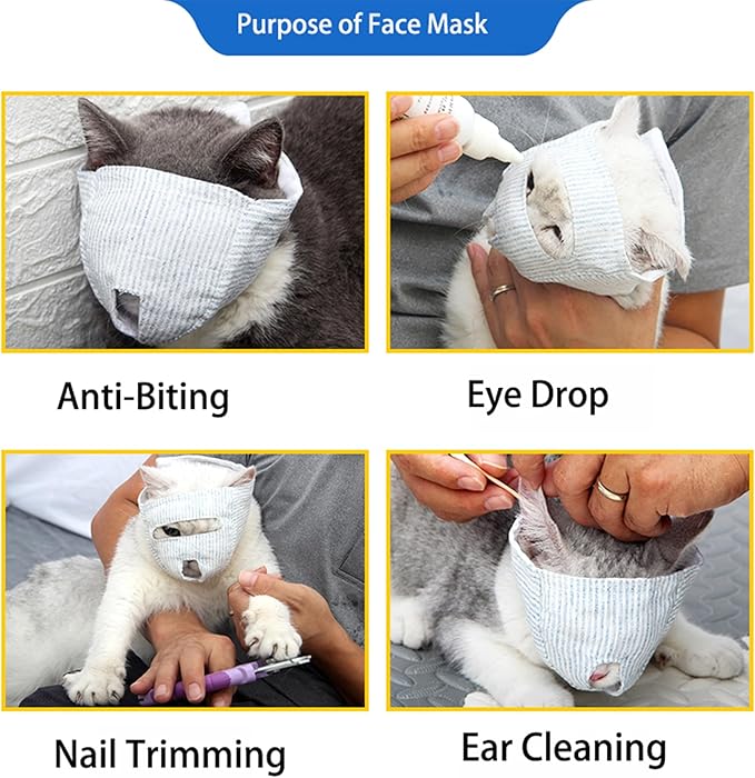Cat Muzzle for Eye Drops, Adjustable Anti-Bite Cat Mouth Mask for Nail Clipping Eyes Open-S