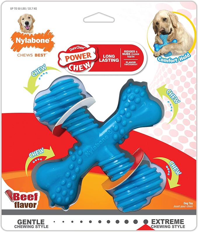 Nylabone Comfort Hold X-Bone Power Chew Toy for Dogs, Dog Toys for Aggressive Chewers, Beef Flavor, Large - Up to 50 lbs, 1 Count