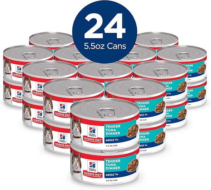 Hill's Science Diet Adult 7+ Wet Cat Food, Tuna Stew, 5.5 oz. Cans, 24-Pack
