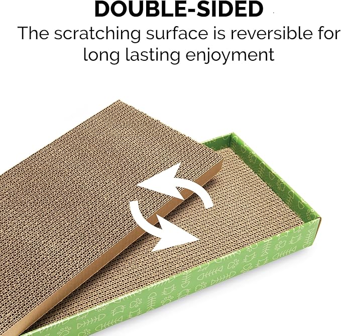 Furhaven Scratching Board w/ Catnip for Indoor Cats, Reversible - Classic Corrugated Cat Scratcher Pad - Green, Standard