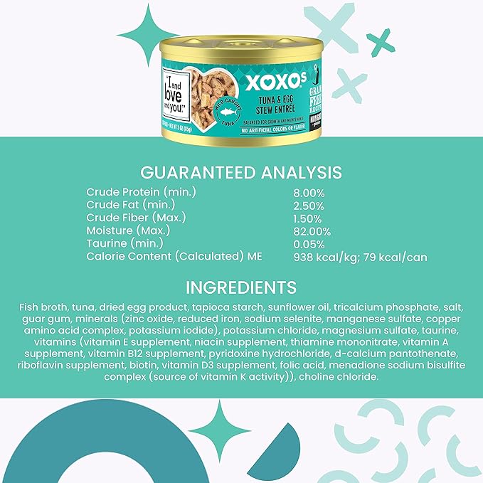 I AND LOVE AND YOU XOXOs Wet Cat Food - Chicken + Tuna Stew Variety Pack - Grain Free, Filler Free, 3oz Pack of 12 Cans