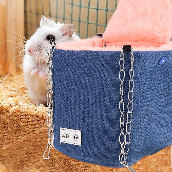 BESPORTBLE Small Animal Sleeping Bed and Hammock Warm Cotton Nest Navy Blue M Size for Hamster Parrot Bird Cage Accessories Winter Habitat