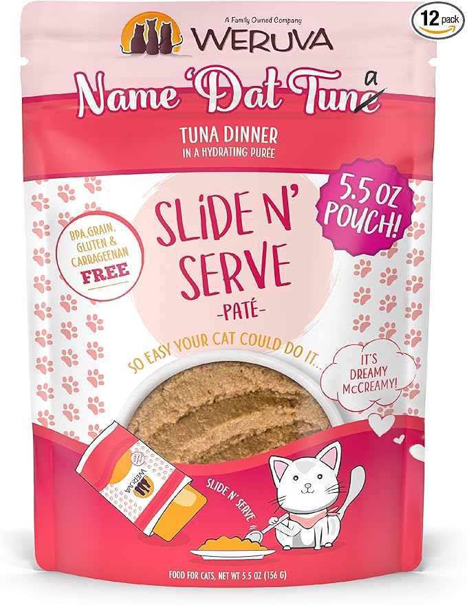 Weruva Wet Cat Food, Name Dat Tuna with Tuna Pate, 5.5oz Slide N Serve Pouch, Pack of 12