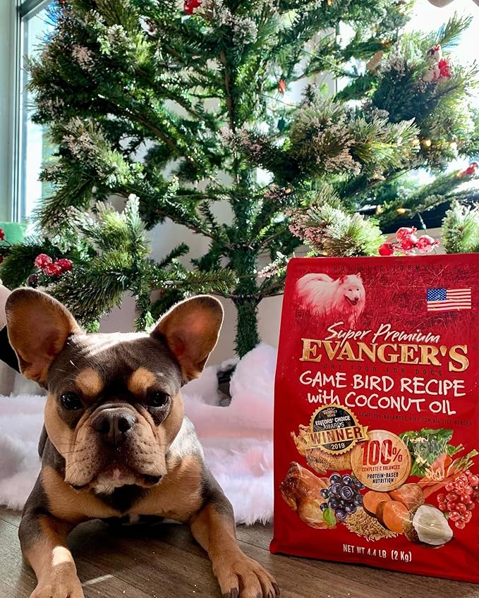 Evanger's Super Gamebird Recipe with Coconut Oil Dry Dog Food – 4.4 lb Bag – Hypoallergenic Duck & Turkey Formula – Grain-Free, Supports Digestive & Coat Health