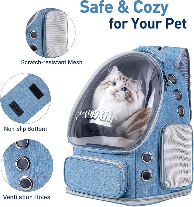 Cat Backpack Carrier with Large Space Bubble Window, Airline Approved Breathable Pet Carrier for Small Dogs Cats up to 15lbs, Foldable for Travel Hiking & Outdoor Use