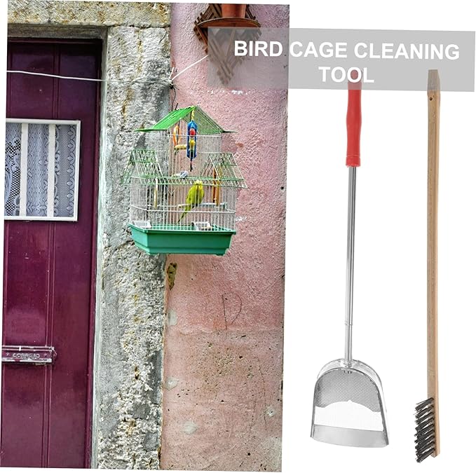 2pcs Brush and Shovel Pet Bird Cage Cleaning Supplies Includes Brush and Shovel for Parrots Parakeets and Birds