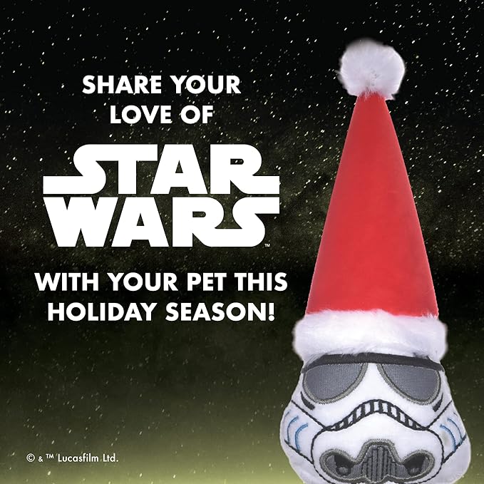 STAR WARS Dog Toy Storm Trooper Toy for Holidays | Santa Storm Trooper Dog Squeaky Toy Dog Chew Toy | Holiday Dog Toy Plush Toys | 6 Inch Small Dog Toy, (FF19330)