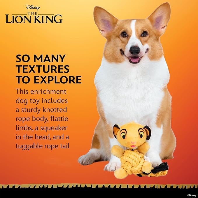 Disney for Pets The Lion King Simba Knotty Rope Pet Toy with Squeaker, 9in Dog Toys | Rope Tug Toy for Dogs Inspired by Simba of The Lion King