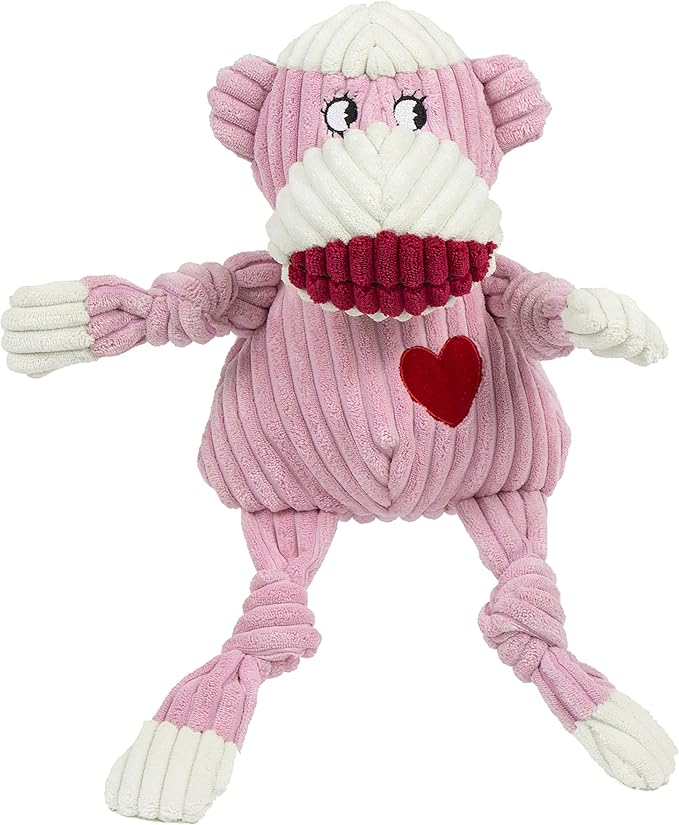 HuggleHounds Knottie Plush Dog Toy - Dog Stuffed Animal Toy, Squeaky Puppy Toys, for Small, Medium & Large Dogs, Durable Plush to Keep Them Busy - Pink Monkey, Small