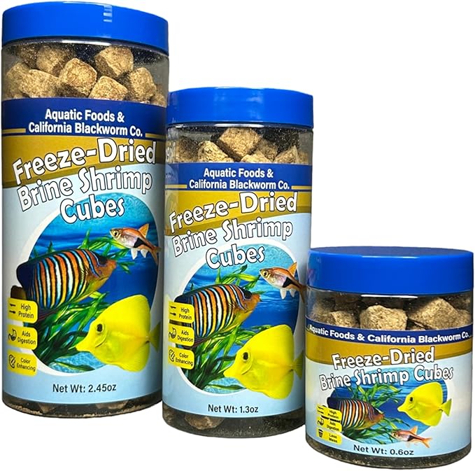 Brine Shrimp, Freeze Dried Floating Brine Cubes for Cichlids, Discus, Tetras, Goldfish, Bettas, Angel Fish, Marines, All Tropicals, Aquatic Turtles 2.45oz Canister