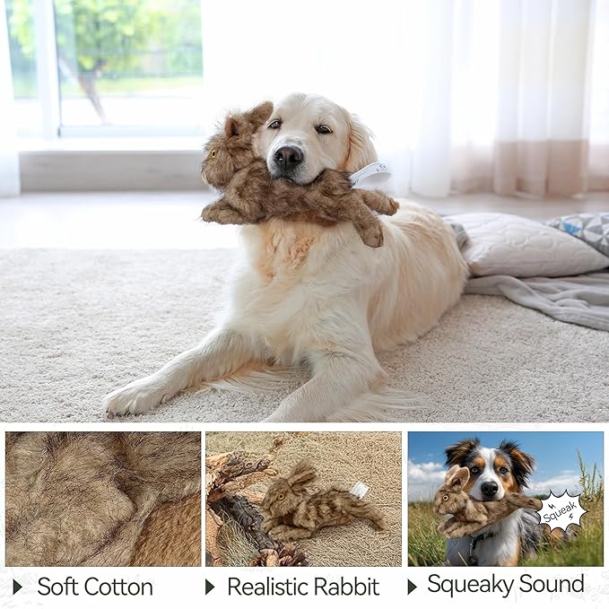 ALL FOR PAWS Brown Rabbit Pet Plush Toys, Dog Squeaker Toy, Large