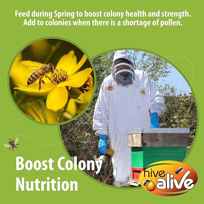 HIVE ALIVE Pollen Patty for Honey Bees – 10lb (10x1lb) Pollen Patties and Bee Food for Spring with 15% Real USA Pollen, Seaweed and Amino Acids to Support Brood and Colony Health