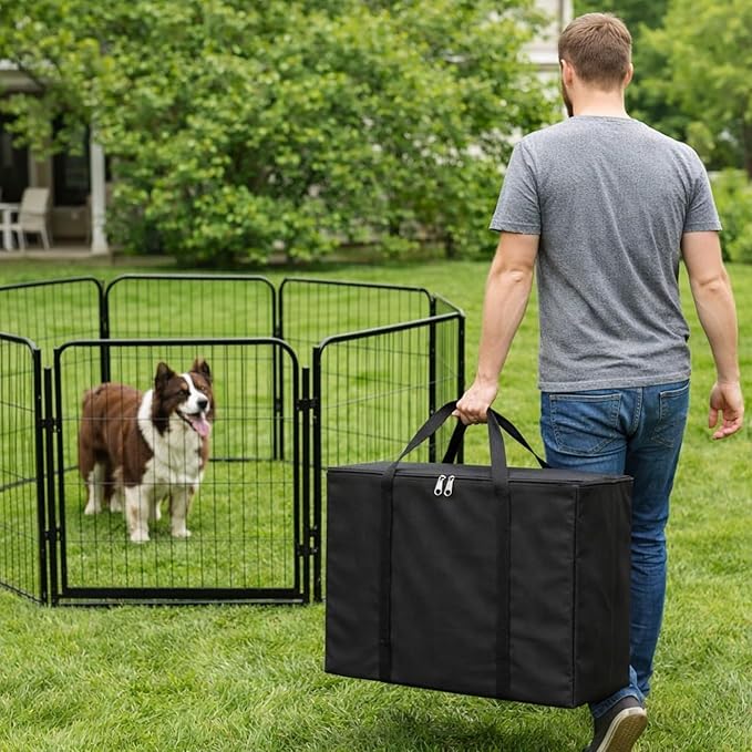 Dog Playpen w/Carrying Case for Indoor or Outdoor Use – 40 Inch, 24 Black Panels - Portable Metal Exercise Pen for Medium & Large Dogs - Pet Fence Kennel Crate for House, RV, or Travel