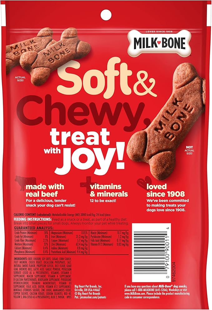 Milk-Bone Soft & Chewy Dog Treats, Made with Real Beef & Filet Mignon, 5.6 Ounce Pouch (Pack of 10)