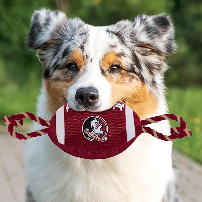 NCAA Florida State Seminoles Football Dog Toy, Tough Quality Nylon Materials, Strong Pull Ropes, Inner Squeaker, Collegiate Team Color (FSU-3121)