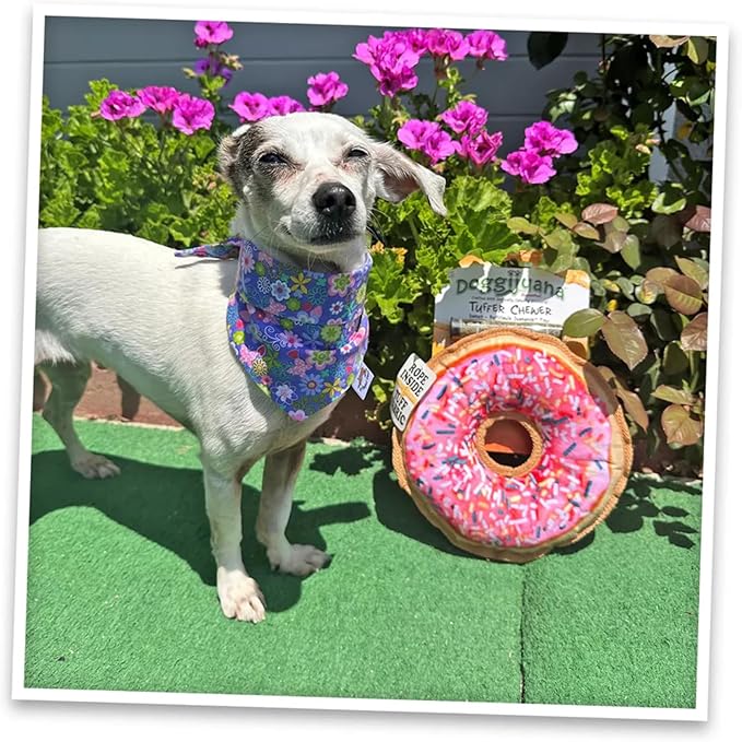 Doggijuana Doggi Duo Refillable Juananip Toy Bundle | Pink Donut & Juananip | Funny Dog Toy Plush with Catnip and Refill | Interactive Chew for Play