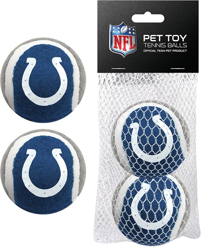 NFL INDIANAPOLIS COLTS TENNIS BALLS for DOGS & CATS - 2 piece set with Team Logo in Vibrant Team Color