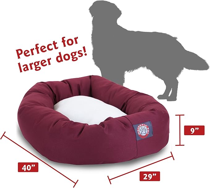 40 inch Burgundy & Sherpa Bagel Dog Bed By Majestic Pet Products