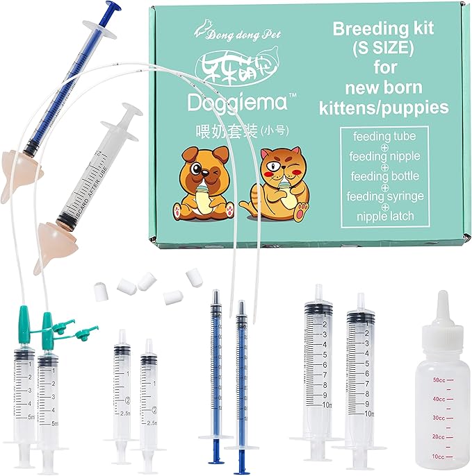Doggiema Breeding kit Suitable for Newborn Puppy and Kitten,Feeding Nipple, Feeding Tube, Feeding Syringes and Bottles
