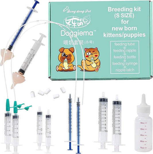 Doggiema Breeding kit Suitable for Newborn Puppy and Kitten,Feeding Nipple, Feeding Tube, Feeding Syringes and Bottles