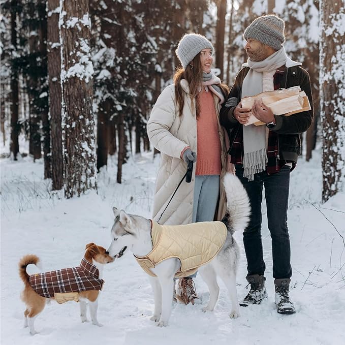 Kuoser Warm Dog Coat, Waterproof Dog Jacket for Extra Large Dogs, Adjustable Durable XL Doggie Winter Coat Reversible Cozy Puppy Cold Weather Apparel from Small to Large Breed, Brown XL