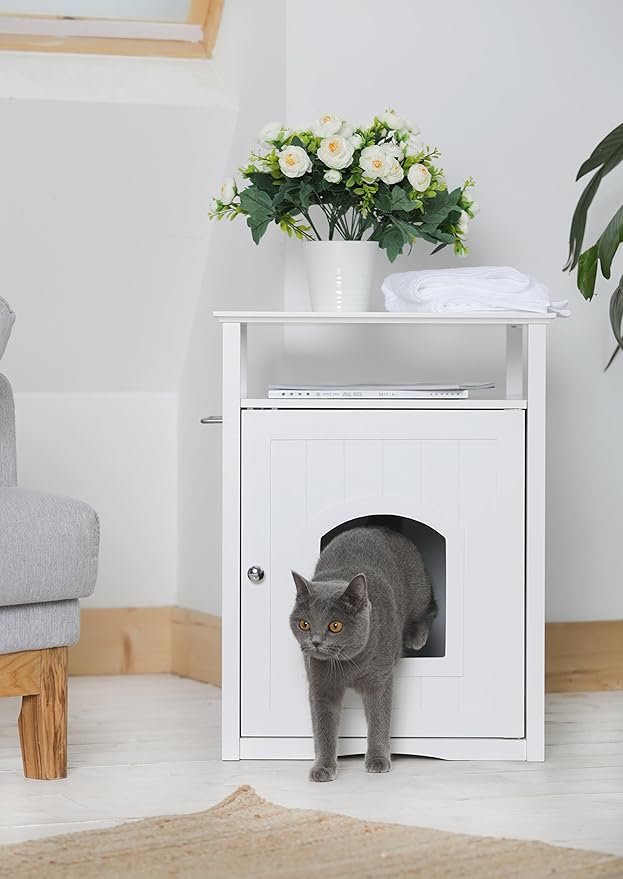 Merry Pet Cat Washroom Litter Box Cover/Night Stand Pet House, Glossy White