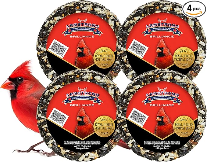 Armstrong Wild Bird Food Royal Jubilee Brilliance Granola Stack, 4.94oz (Pack of 4) High-Energy Treat with Black Oil Sunflower, Safflower & Peanuts - Ideal for Granola Stack Feeders