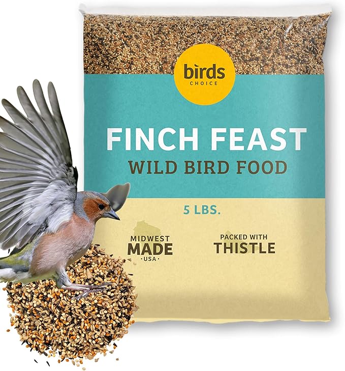 Birds Choice Finch Feast Wild Bird Food | Nutrient-Rich Bird Seed Blend | High-Energy with Nyjer Thistle, Sunflower Chips, Nyjer & Vegetable Oil | High Protein & Fat for Attracting Finches | 5 lbs