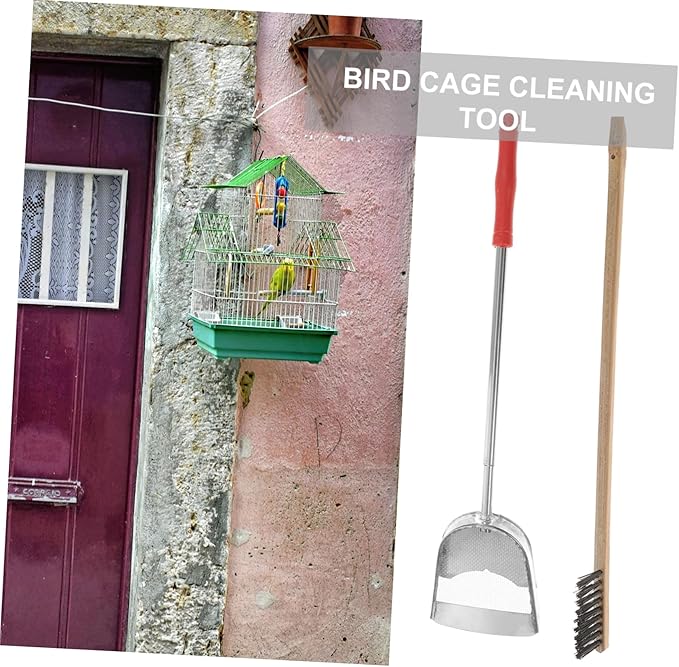 2pcs Bird Cage Cleaning Tool Set Parrot Cage Brush and Scraper Kit for Easy Daily Cleaning Handle Design for Comfortable Use for