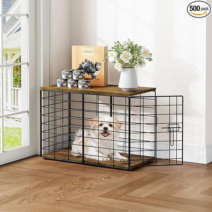 24 Inch Extra Small Dog Crate Furniture - Stylish Durable Indoor Dog Kennel with Storage Top & Secure Lock, Dog Crates for Small Dogs Under 7 lbs, Decorative End Table Pet House