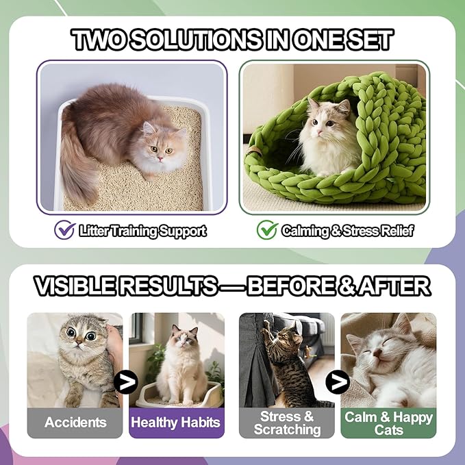 Cats Calming & Litter Training Spray Kit – 2-Pack 150ml Duo, Cat Training Spray with Catnip Calm & Cat Litter Attractant, Helps Stop Cats from Urinating in House, Safe Behavior Aid