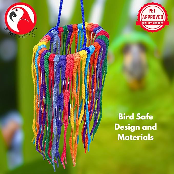 Bonka Bird Toys 51213 Large Aglet Heaven 9" Pk2 Hanging Cotton Shoelace Ring Toy for Medium to Large Birds Like Eclectus Amazons African Greys