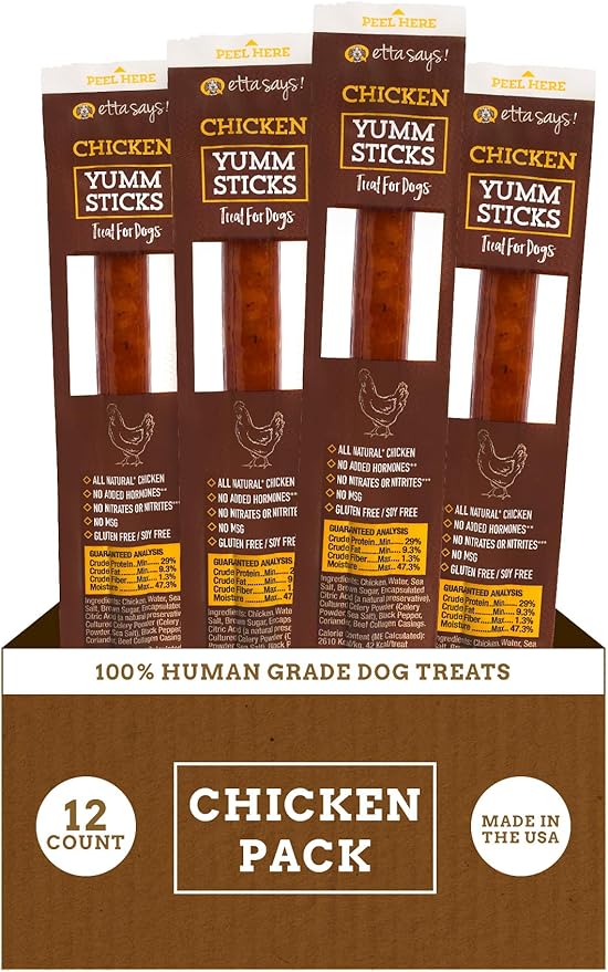 ETTA SAYS! Yumm Meat Sticks Treats for Dogs – Made in the USA, Human Grade, No Added Hormones, No Nitrates and MSG, Gluten-Free (Variety, 24 Count Pack of 1)
