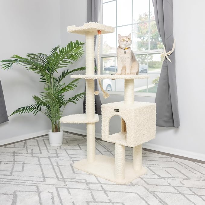 Armarkat Faux Fur Covered Cat Scratching Real Wood Furniture 57" Beige A5708