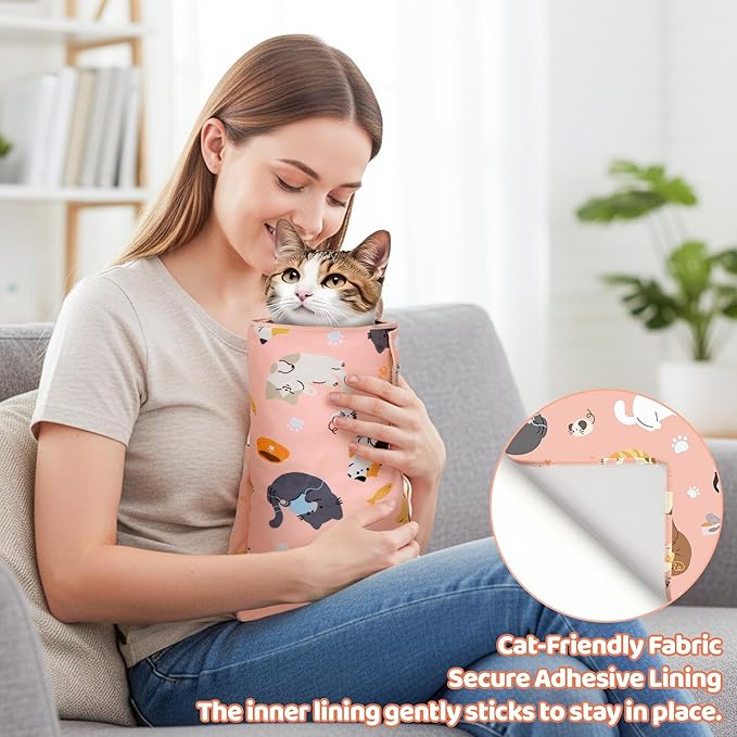 EYxsaxenk 27.6" Cat Grooming Wrap - Pink Self-Adhesive Cat Restraint Wrap Cutting Nails Blanket Anti-Scratch Anti-Escape Cloth Multifunctional Swaddle Pet Tool for Pet Cleaning & Beauty (Within 15lbs)