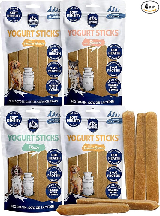 Himalayan Dog Chew Yogurt Sticks, Mixed Flavors, Dog Treats with Prebiotics, Probiotics & Protein, Digestive Support, Lactose & Gluten Free, Natural Dog Treat for All Breeds, Made in America, 4pk
