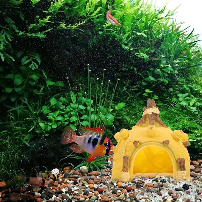 Ipetboom Aquarium Hideout Tent-Shaped Fish Cave Ornament for Fish Tank Decor Vivid Landscape for Aquatic Pets to Play and Rest